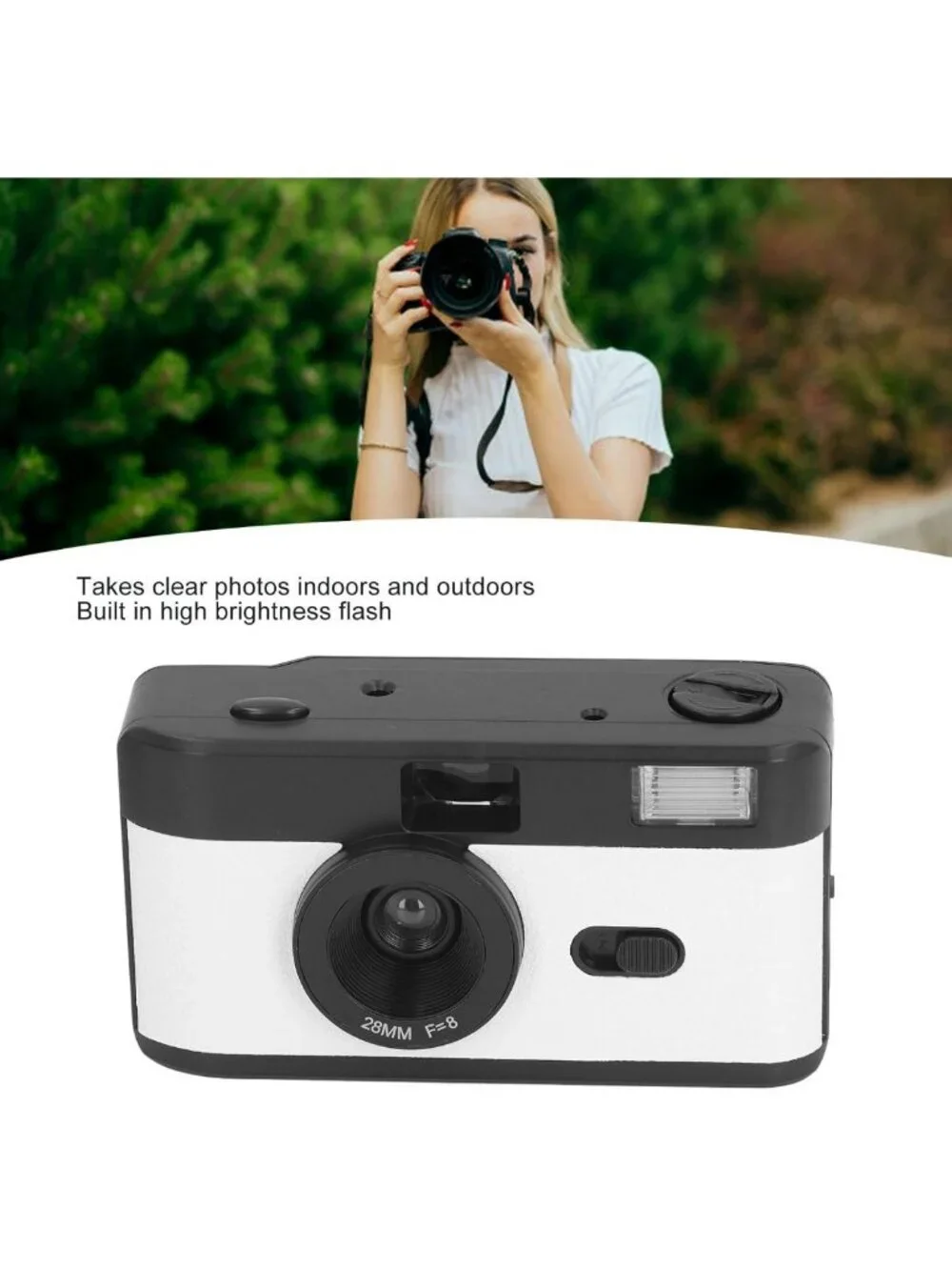 Vintage 35mm Reusable Film Camera with Flash - Supports Color & B&W Film